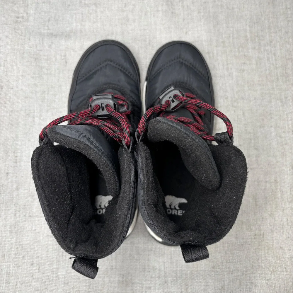 Sorel Whitney II Short Lace Boots Black Red Waterproof Snow Winter Kids Size‎ 1